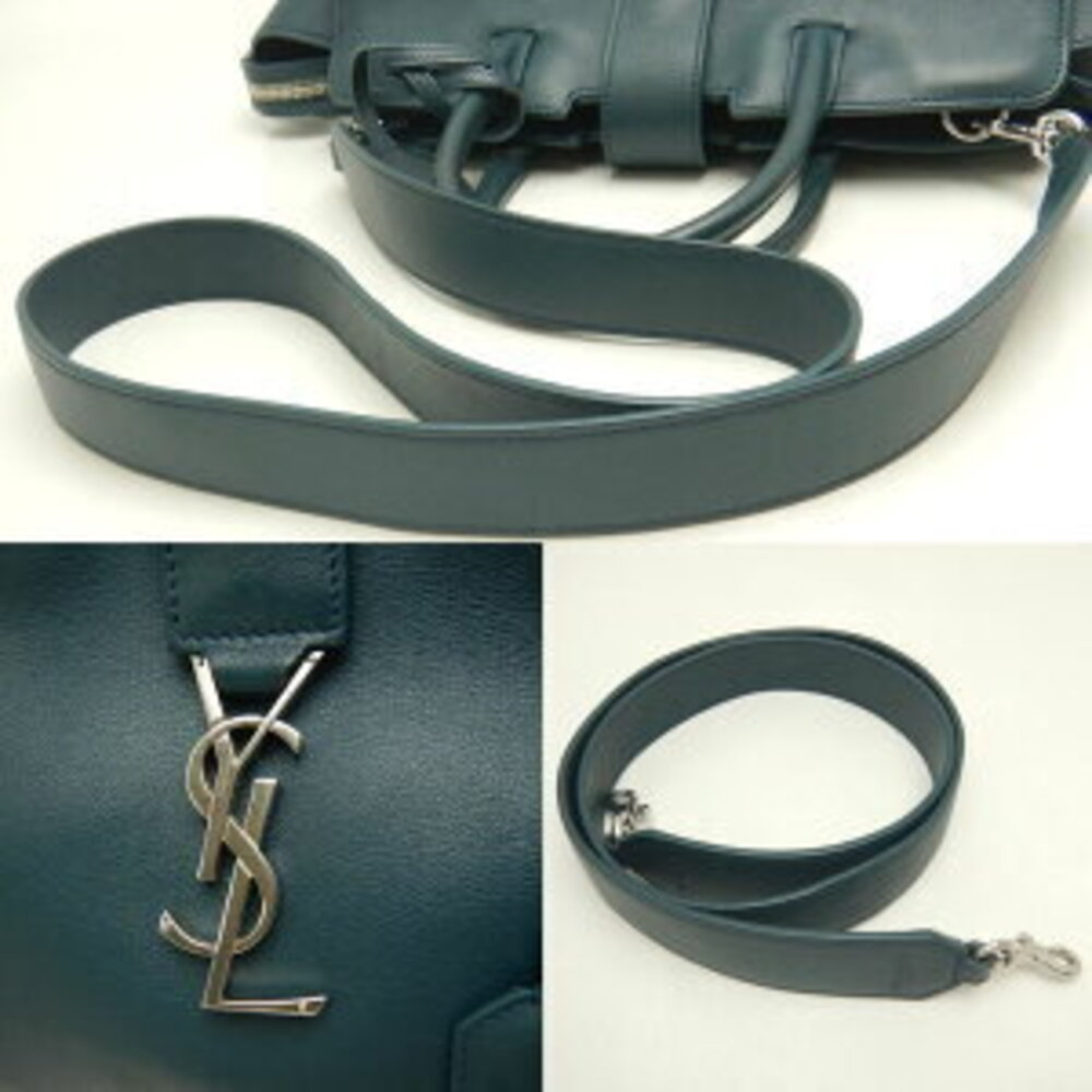 SAINT LAURENT Downtown Cabas Handbag Leather Green - Picture 5 of 9